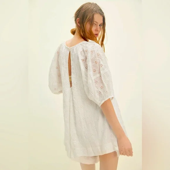EUC Free People ‘Bop Around’ Eyelet Romper Playsuit in Ivory Sz S